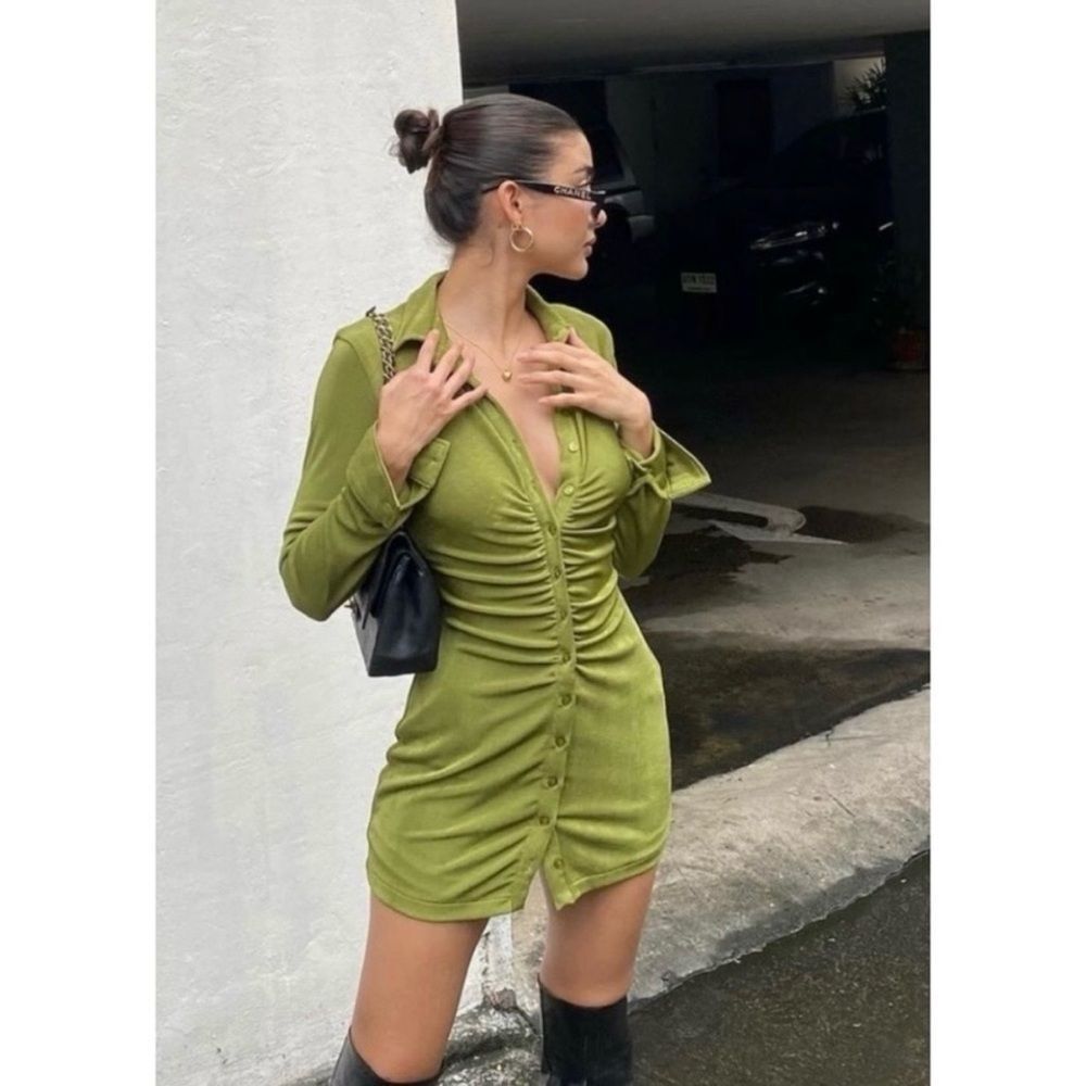 NWT With Jean Size M Andy Long Sleeve Mini Dress in Forest Green